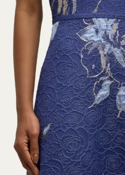 Rickie Freeman for Teri JonOff-Shoulder Metallic Flower Jacquard Gown