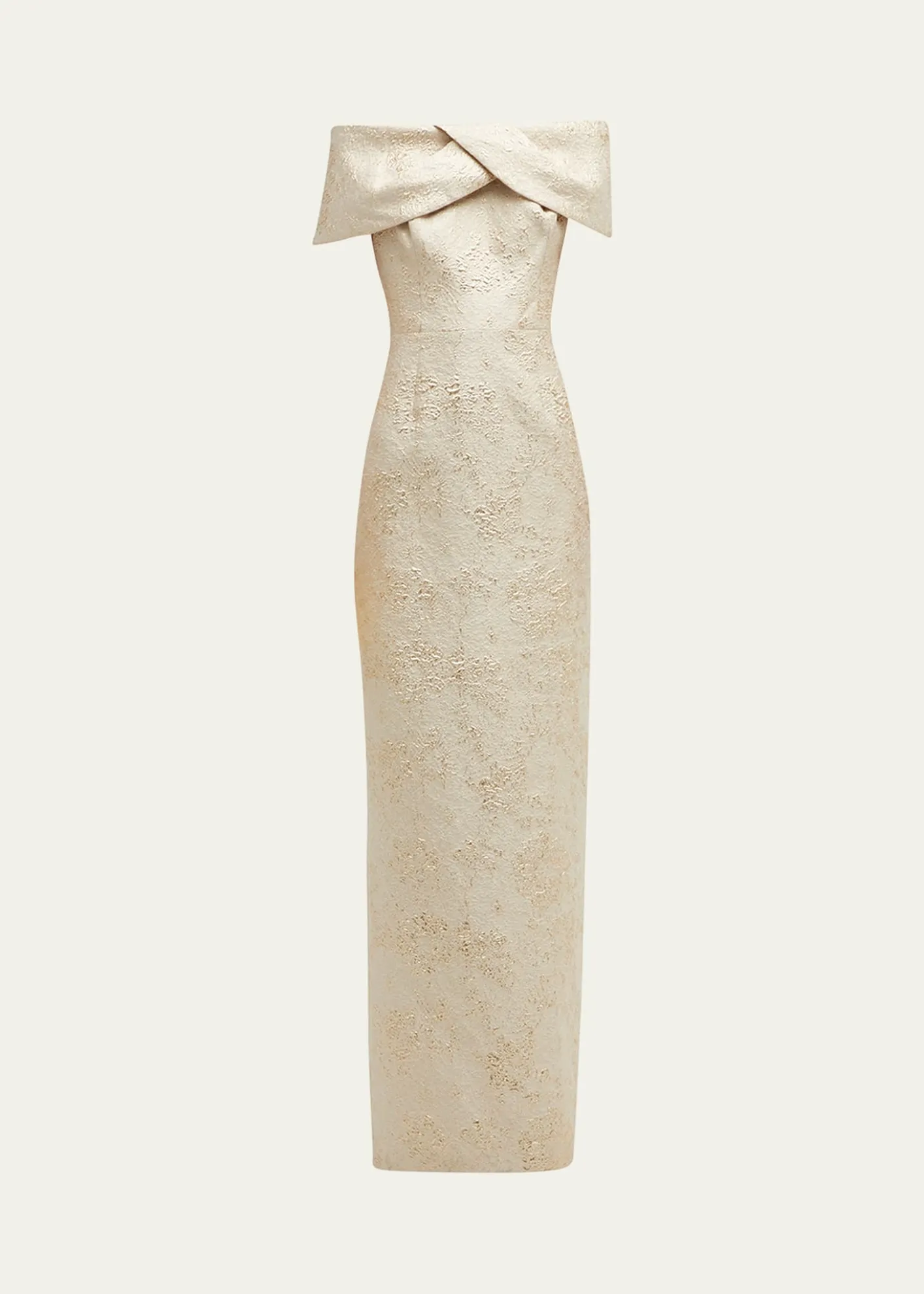 Rickie Freeman for Teri JonOff-Shoulder Jacquard Column Gown