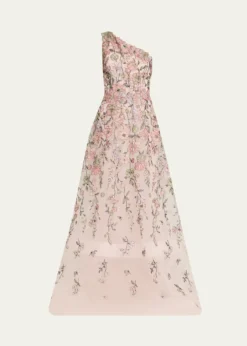Rickie Freeman for Teri JonOne-Shoulder Embroidered Tulle Gown