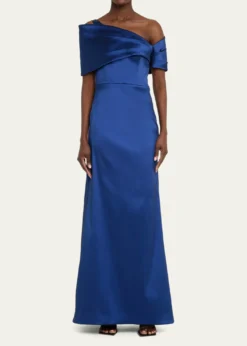 Rickie Freeman for Teri JonOne-Shoulder Stretch Mikado Gown