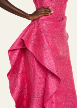Rickie Freeman for Teri JonOne-Shoulder Metallic Jacquard Trumpet Gown