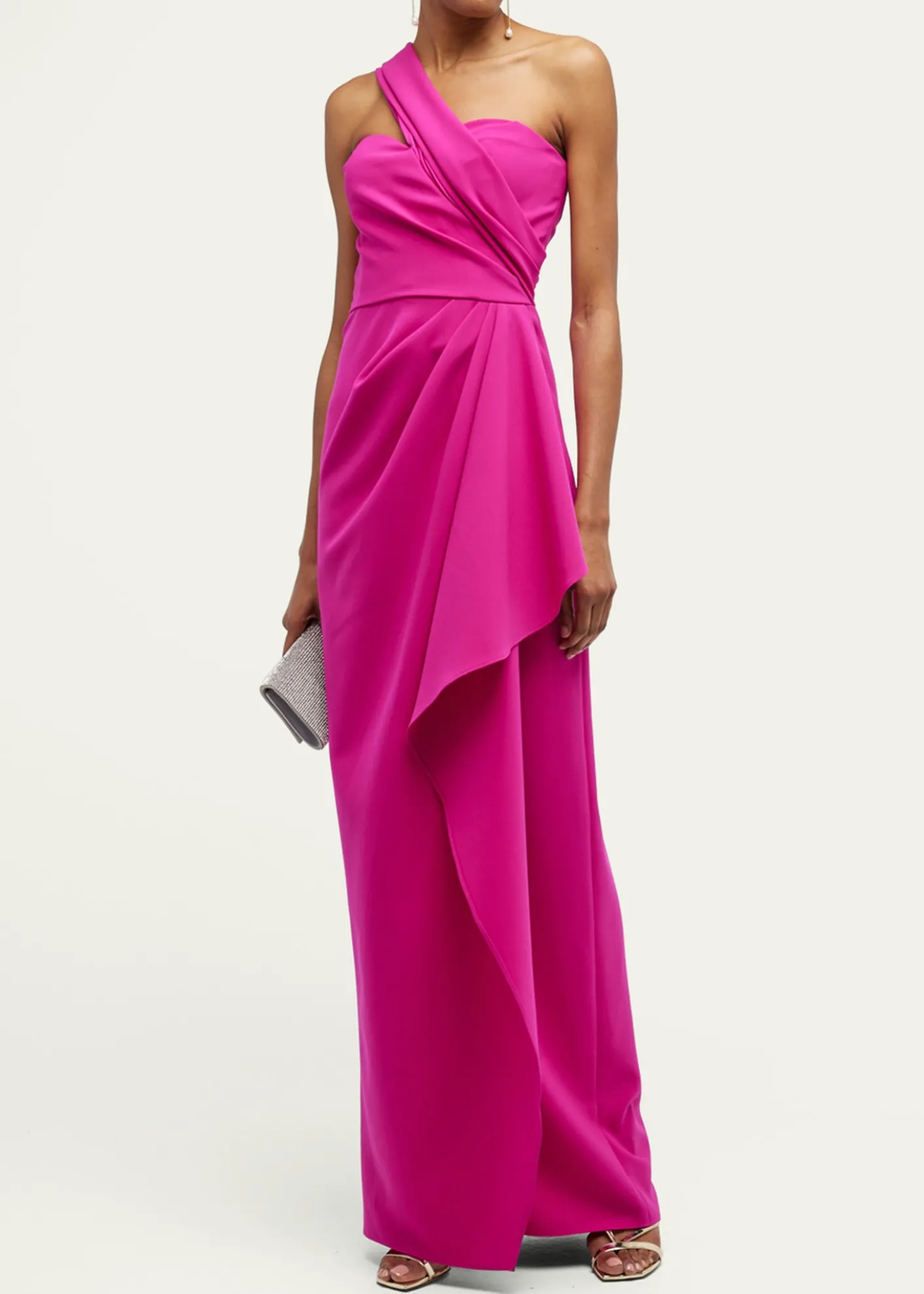 Rickie Freeman for Teri JonOne-Shoulder Draped Stretch Crepe Gown