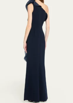 Rickie Freeman for Teri JonOne-Shoulder Ruffle Column Gown