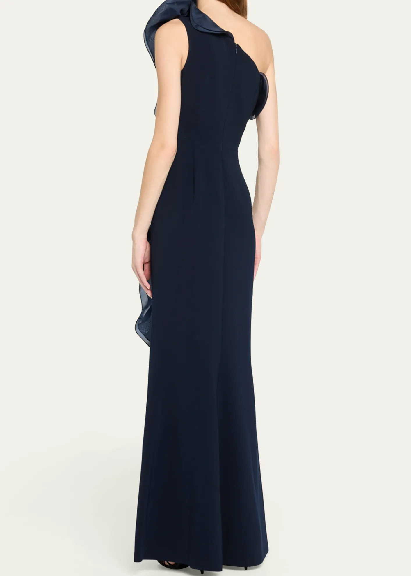 Rickie Freeman for Teri JonOne-Shoulder Ruffle Column Gown