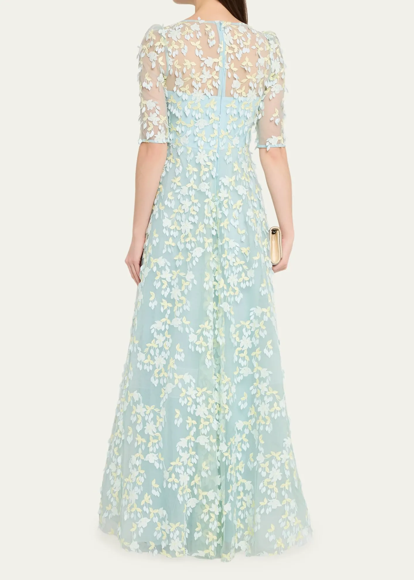 Rickie Freeman for Teri JonPetal Applique Illusion Tulle Gown
