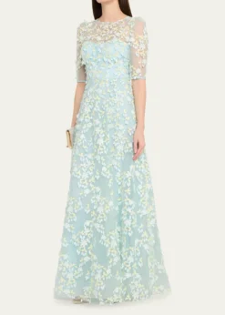 Rickie Freeman for Teri JonPetal Applique Illusion Tulle Gown