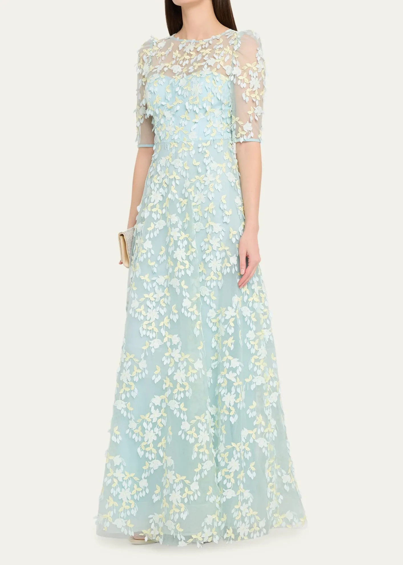 Rickie Freeman for Teri JonPetal Applique Illusion Tulle Gown