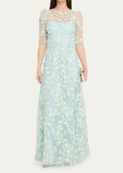 Rickie Freeman for Teri JonPetal Applique Illusion Tulle Gown