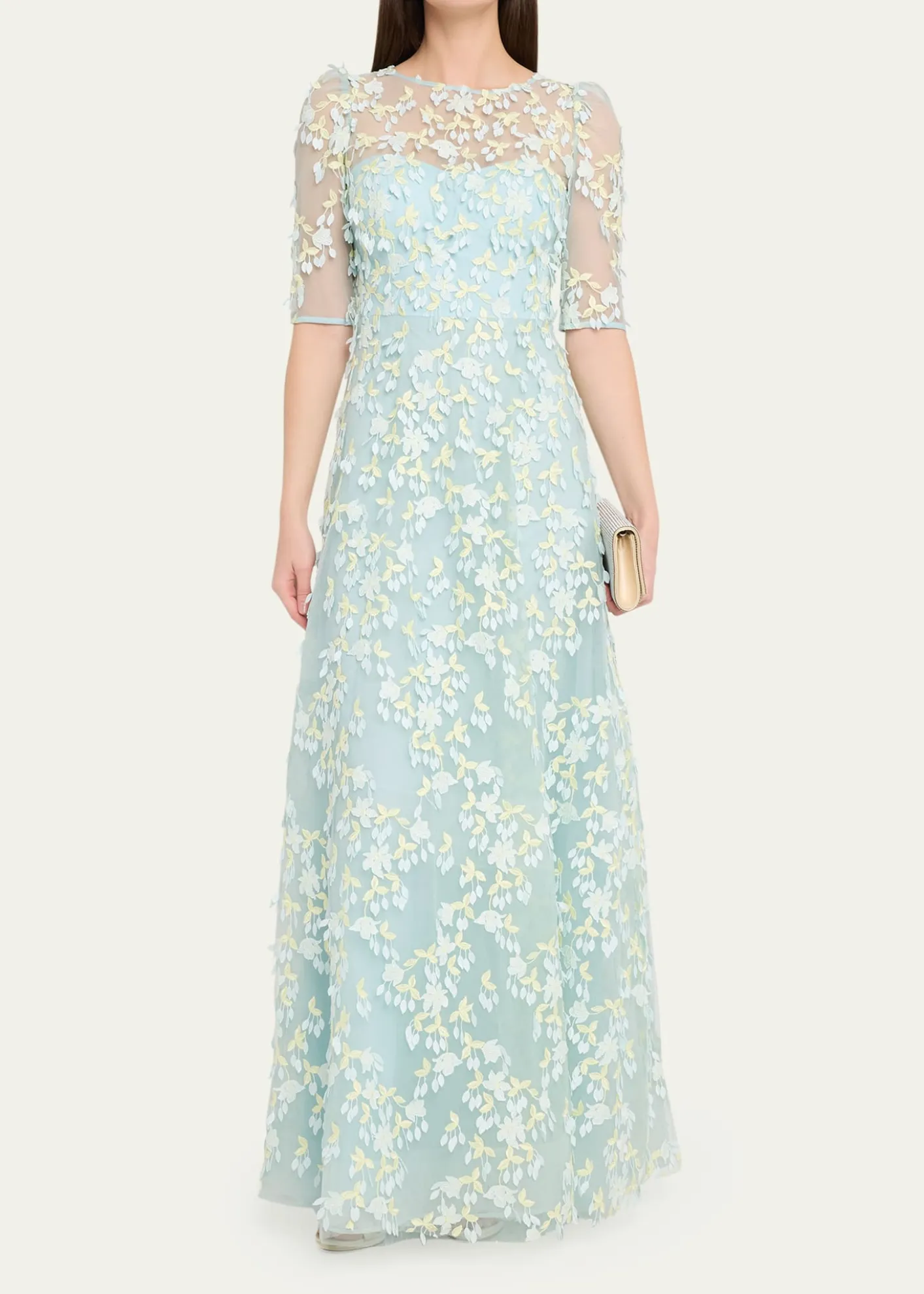 Rickie Freeman for Teri JonPetal Applique Illusion Tulle Gown