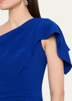 Rickie Freeman for Teri JonPleated One-Shoulder Stretch Crepe Gown