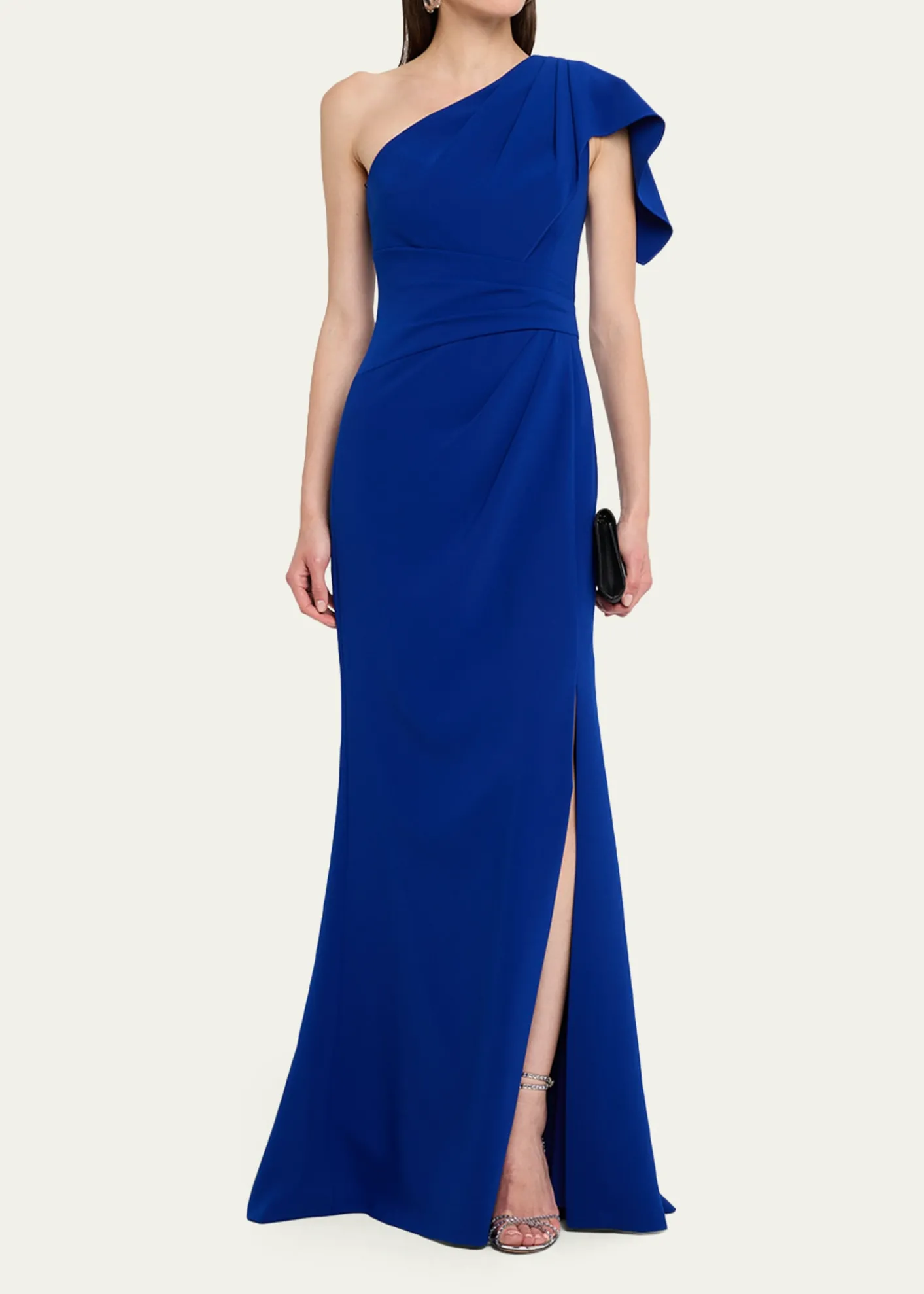 Rickie Freeman for Teri JonPleated One-Shoulder Stretch Crepe Gown