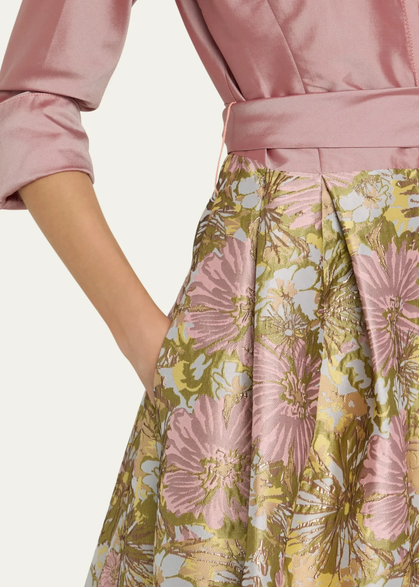 Rickie Freeman for Teri JonPleated Floral Jacquard Midi Shirtdress