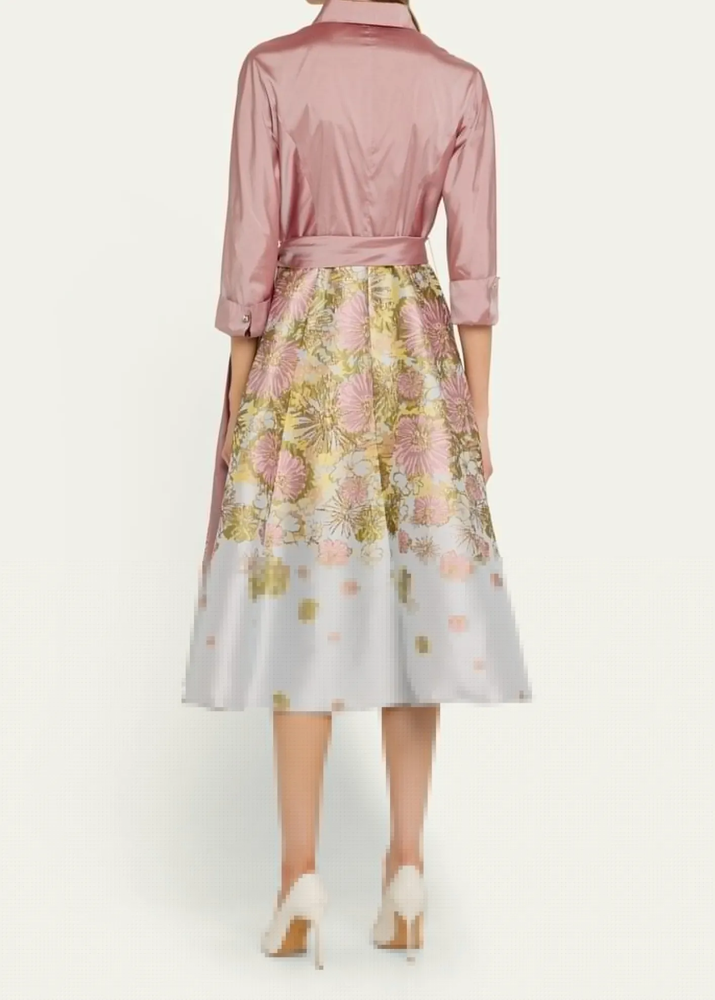 Rickie Freeman for Teri JonPleated Floral Jacquard Midi Shirtdress