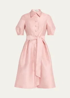 Rickie Freeman for Teri JonPuff-Sleeve Pique Faille Shirtdress