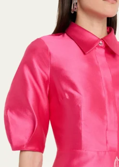 Rickie Freeman for Teri JonPuff-Sleeve Gazar Midi Shirtdress