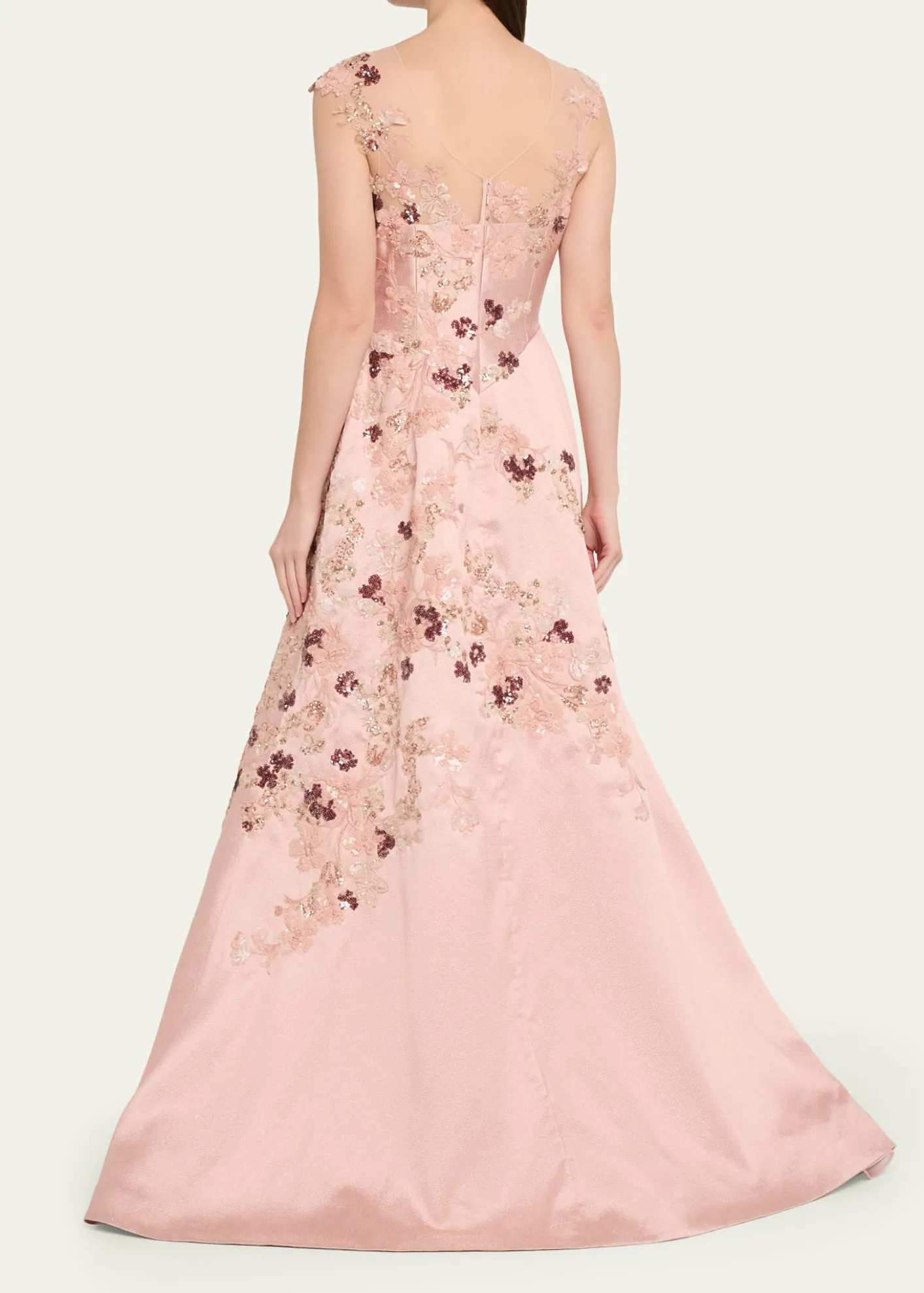 Rickie Freeman for Teri JonSequin Floral-Embroidered Jacquard Gown