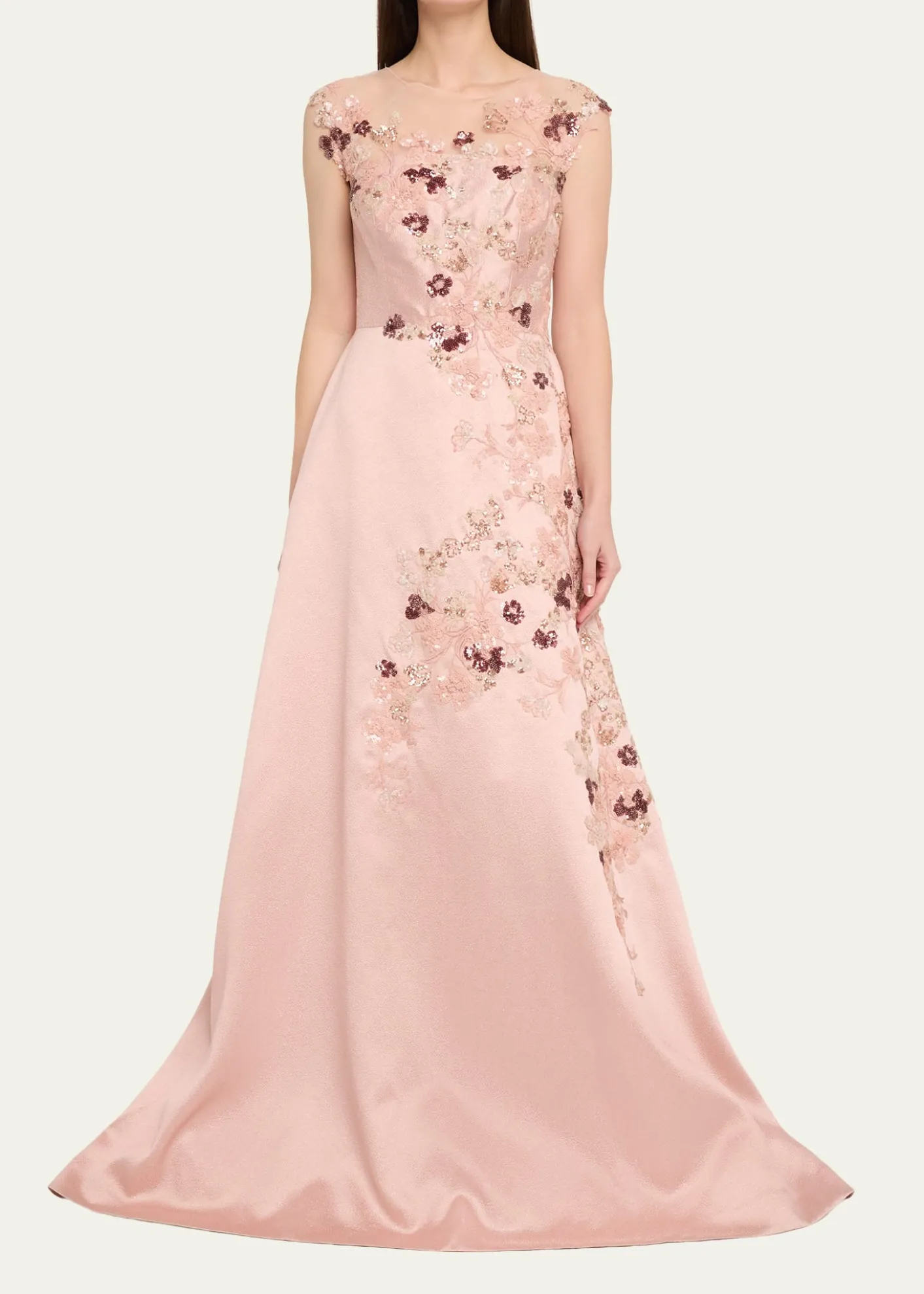Rickie Freeman for Teri JonSequin Floral-Embroidered Jacquard Gown