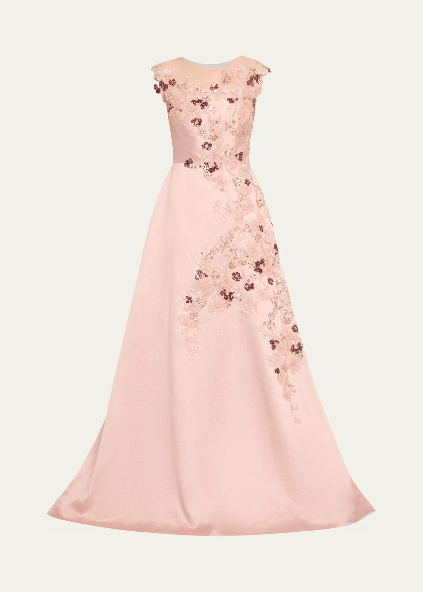 Rickie Freeman for Teri JonSequin Floral-Embroidered Jacquard Gown