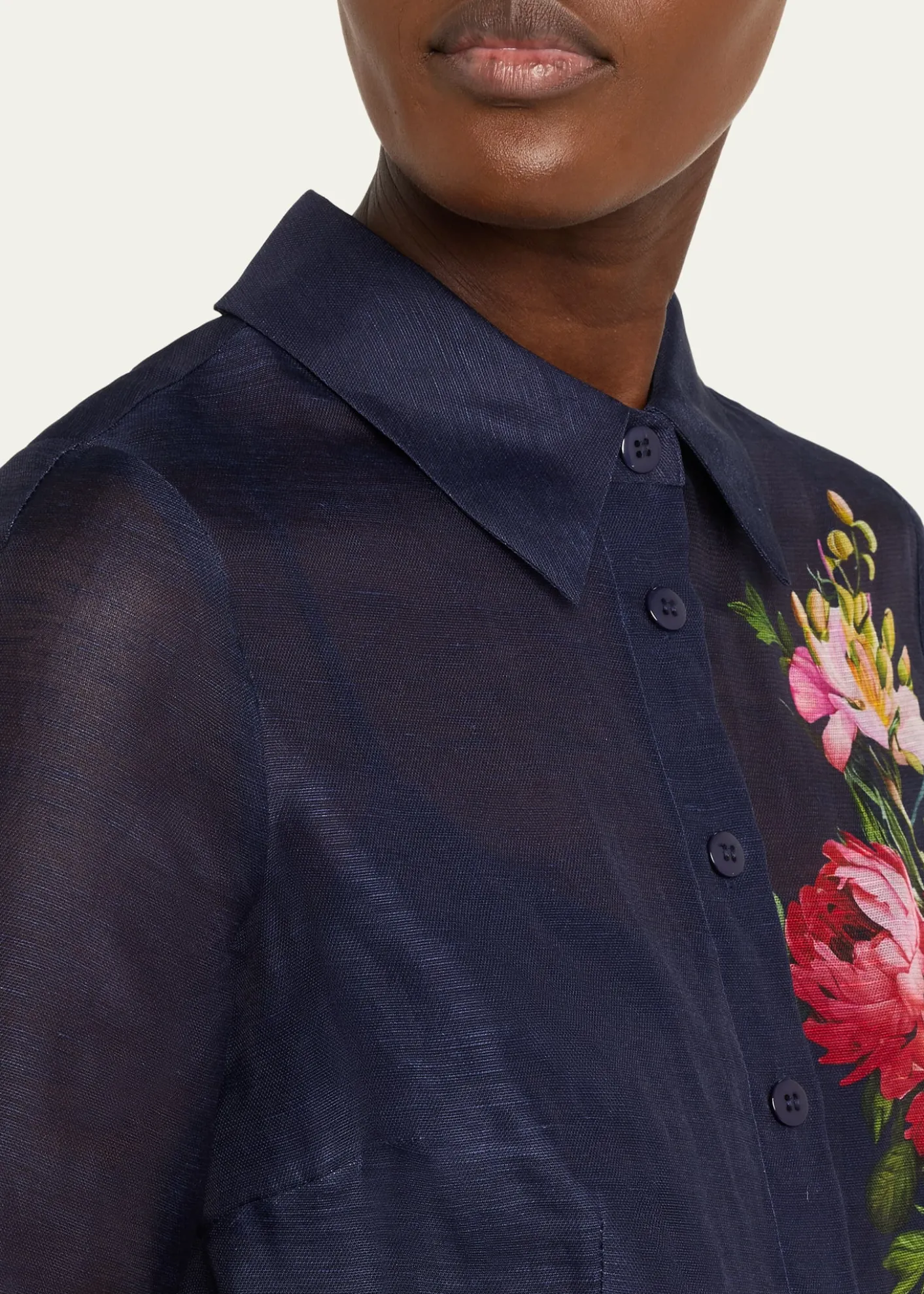Rickie Freeman for Teri JonSilken Linen Floral-Print Shirtdress