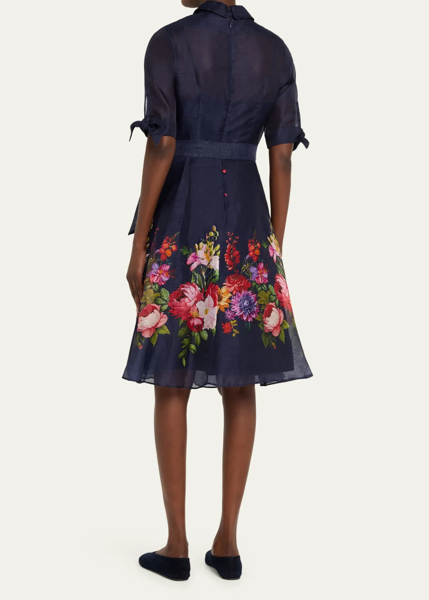Rickie Freeman for Teri JonSilken Linen Floral-Print Shirtdress