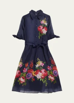 Rickie Freeman for Teri JonSilken Linen Floral-Print Shirtdress