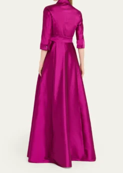 Rickie Freeman for Teri Jon3/4-Sleeve Taffeta Shirtdress Gown