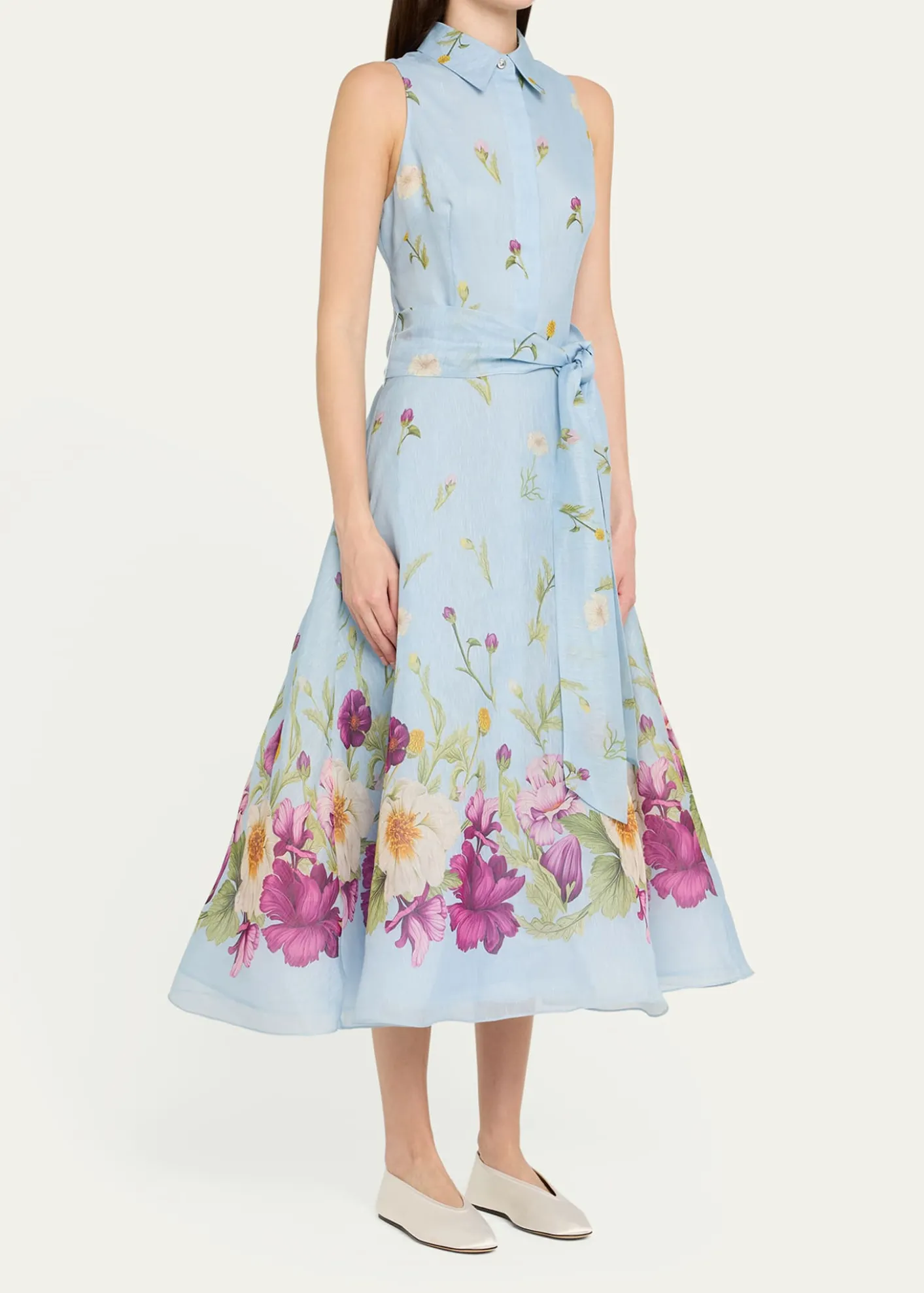 Rickie Freeman for Teri JonSleeveless Floral-Print Midi Shirtdress