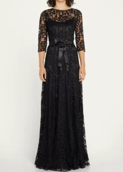 Rickie Freeman for Teri Jon3/4-Sleeve Lace Overlay Gown