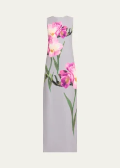 Rickie Freeman for Teri JonSleeveless Floral-Print Scuba Column Gown