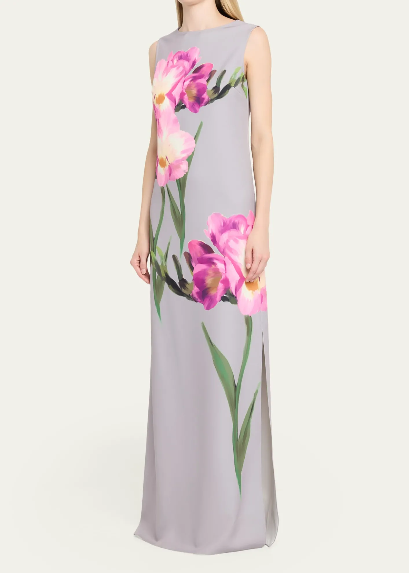 Rickie Freeman for Teri JonSleeveless Floral-Print Scuba Column Gown