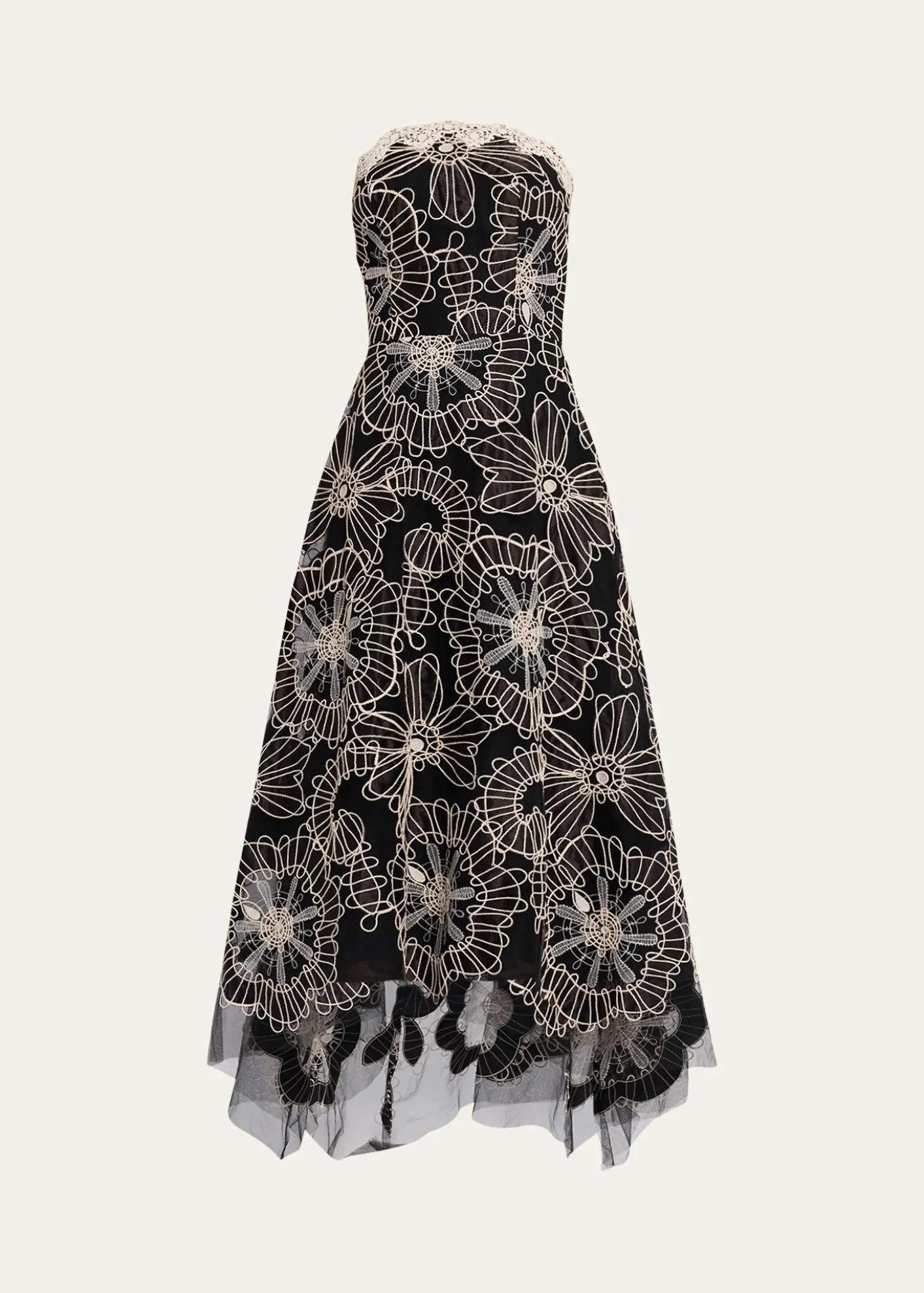 Rickie Freeman for Teri JonStrapless Floral-Embroidered Tulle Maxi Dress