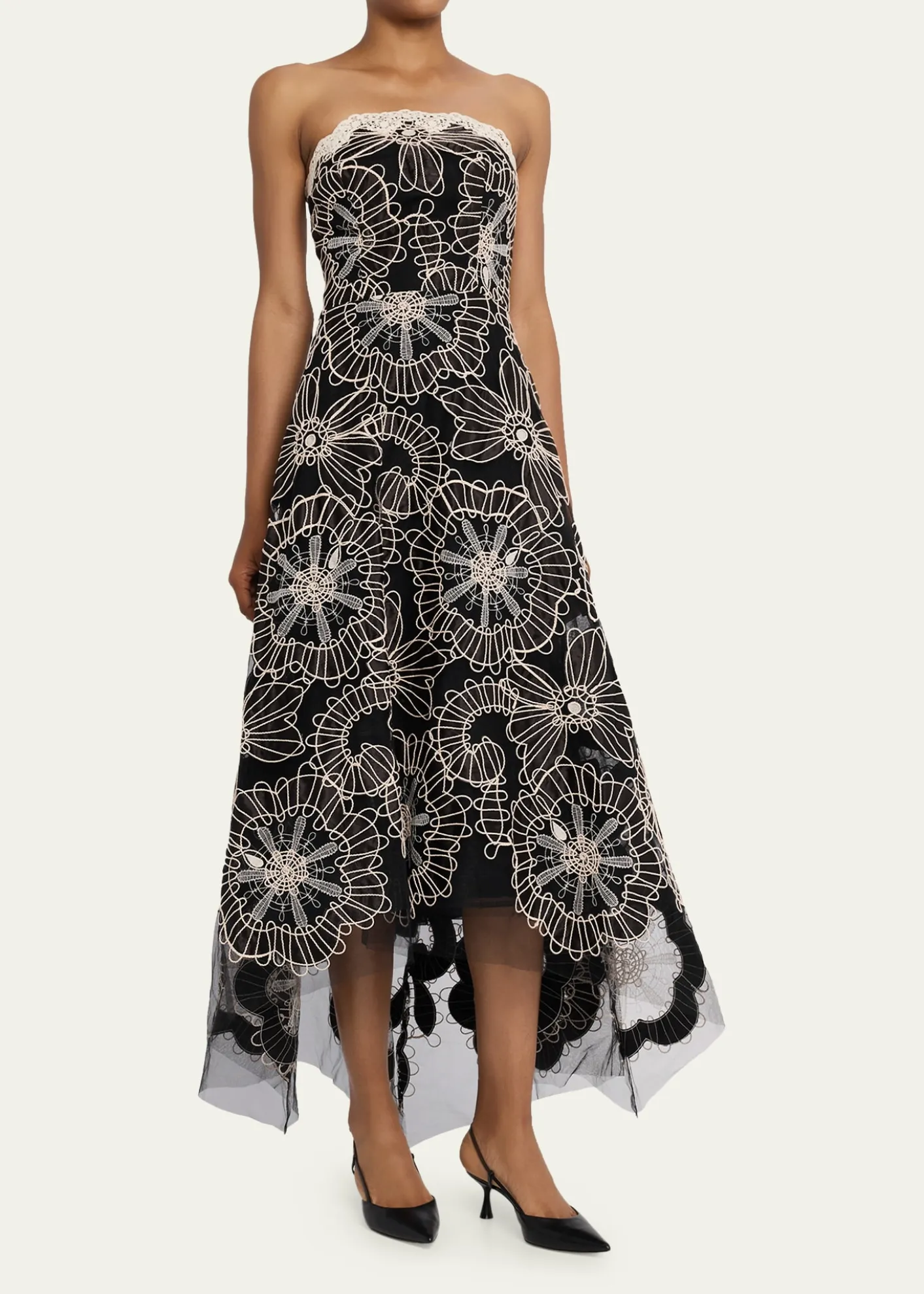 Rickie Freeman for Teri JonStrapless Floral-Embroidered Tulle Maxi Dress