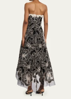 Rickie Freeman for Teri JonStrapless Floral-Embroidered Tulle Maxi Dress