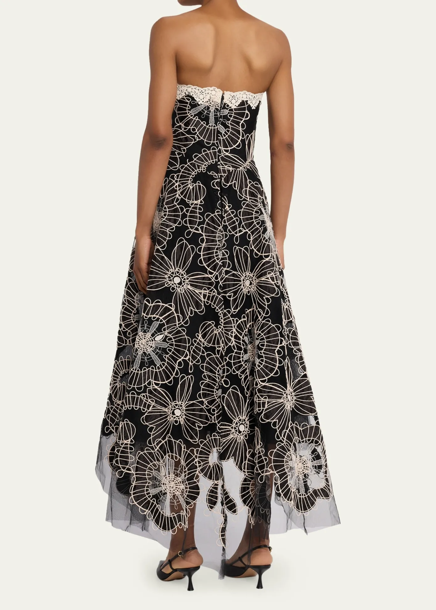 Rickie Freeman for Teri JonStrapless Floral-Embroidered Tulle Maxi Dress