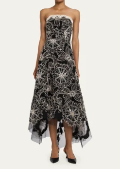 Rickie Freeman for Teri JonStrapless Floral-Embroidered Tulle Maxi Dress