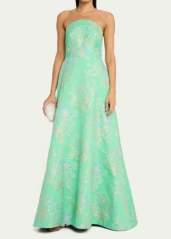 Rickie Freeman for Teri JonStrapless Metallic Floral Jacquard Gown