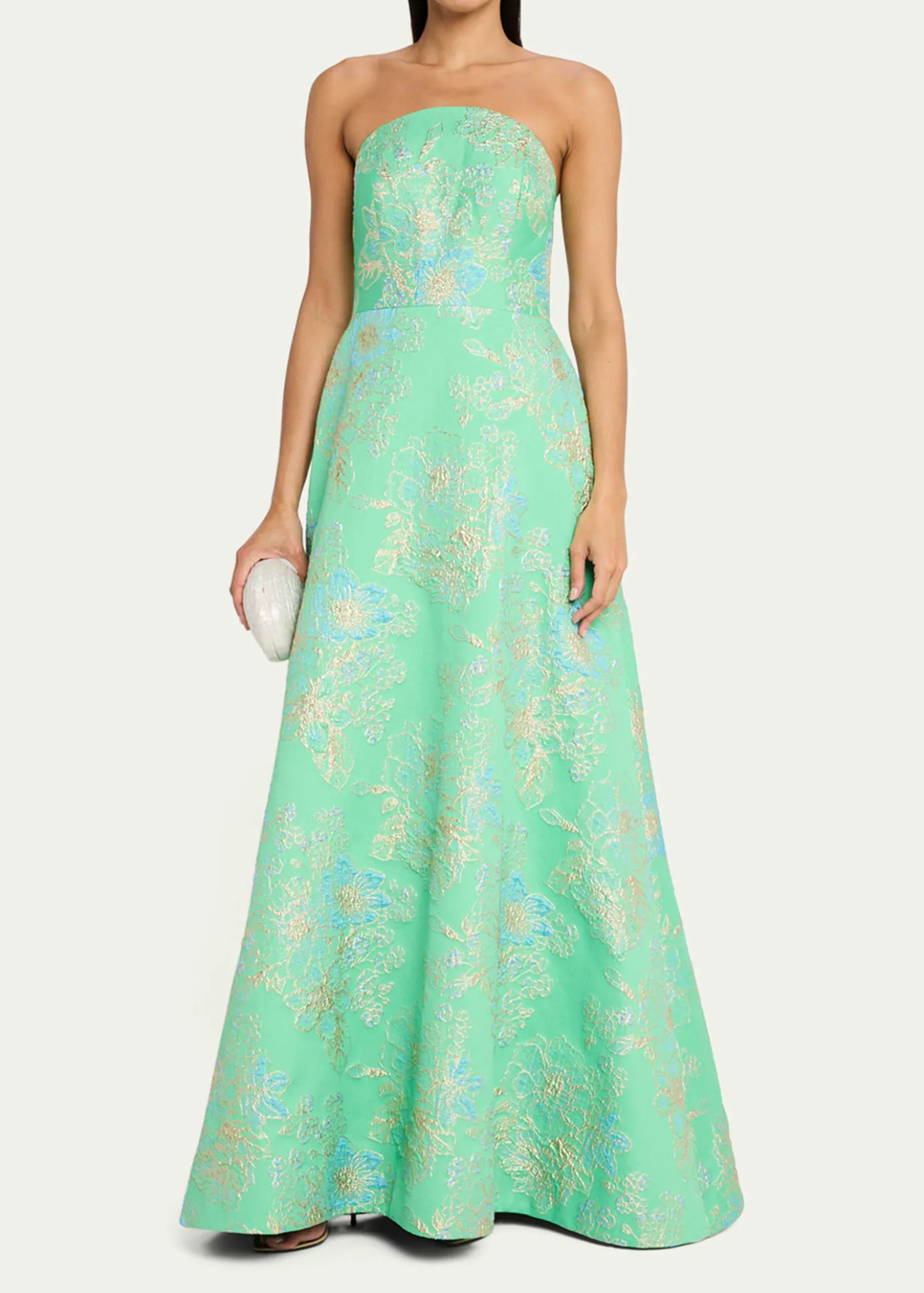 Rickie Freeman for Teri JonStrapless Metallic Floral Jacquard Gown