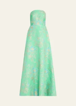 Rickie Freeman for Teri JonStrapless Metallic Floral Jacquard Gown