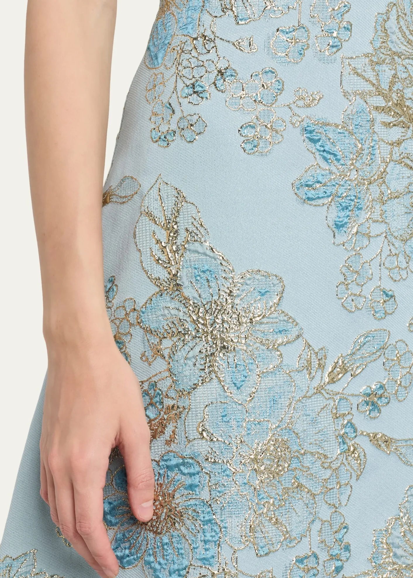 Rickie Freeman for Teri JonStrapless Metallic Floral Jacquard Gown
