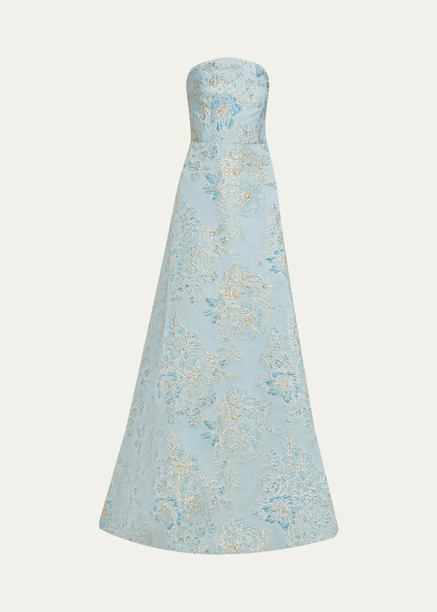 Rickie Freeman for Teri JonStrapless Metallic Floral Jacquard Gown