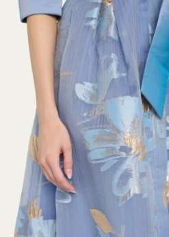 Rickie Freeman for Teri JonTaffeta & Floral Organza Midi Shirtdress