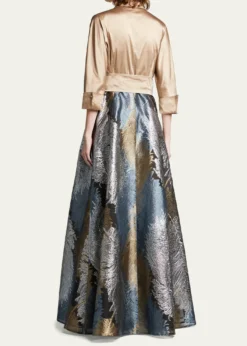 Rickie Freeman for Teri JonTaffeta Shirtdress w/ Feather Metallic Jacquard