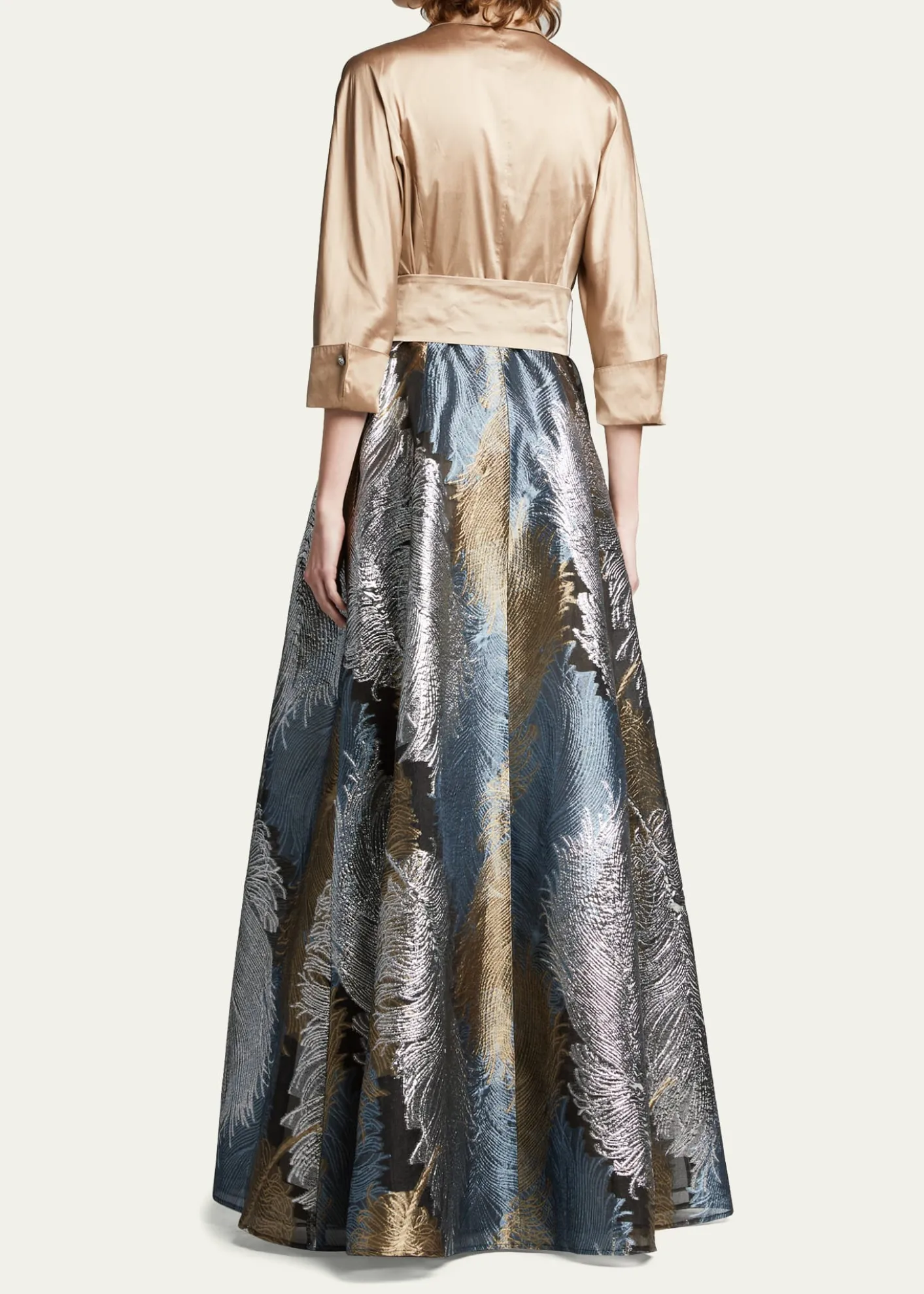Rickie Freeman for Teri JonTaffeta Shirtdress w/ Feather Metallic Jacquard