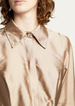 Rickie Freeman for Teri JonTaffeta Shirtdress w/ Feather Metallic Jacquard