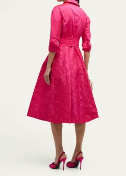 Rickie Freeman for Teri JonTaffeta Shirt Dress w/ Eyelet Skirt