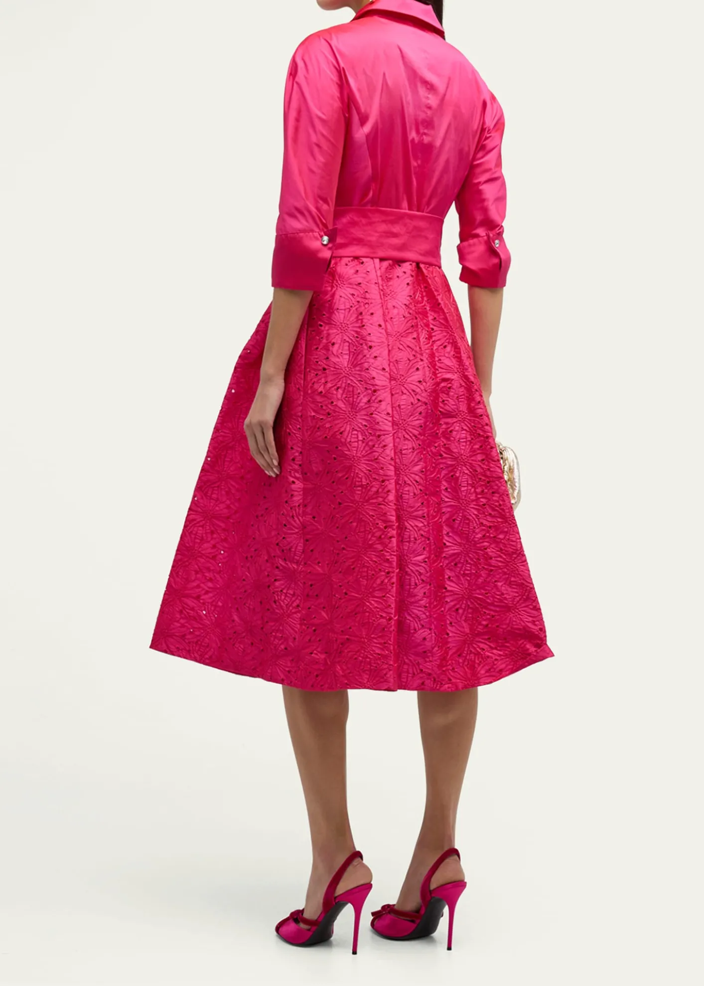 Rickie Freeman for Teri JonTaffeta Shirt Dress w/ Eyelet Skirt