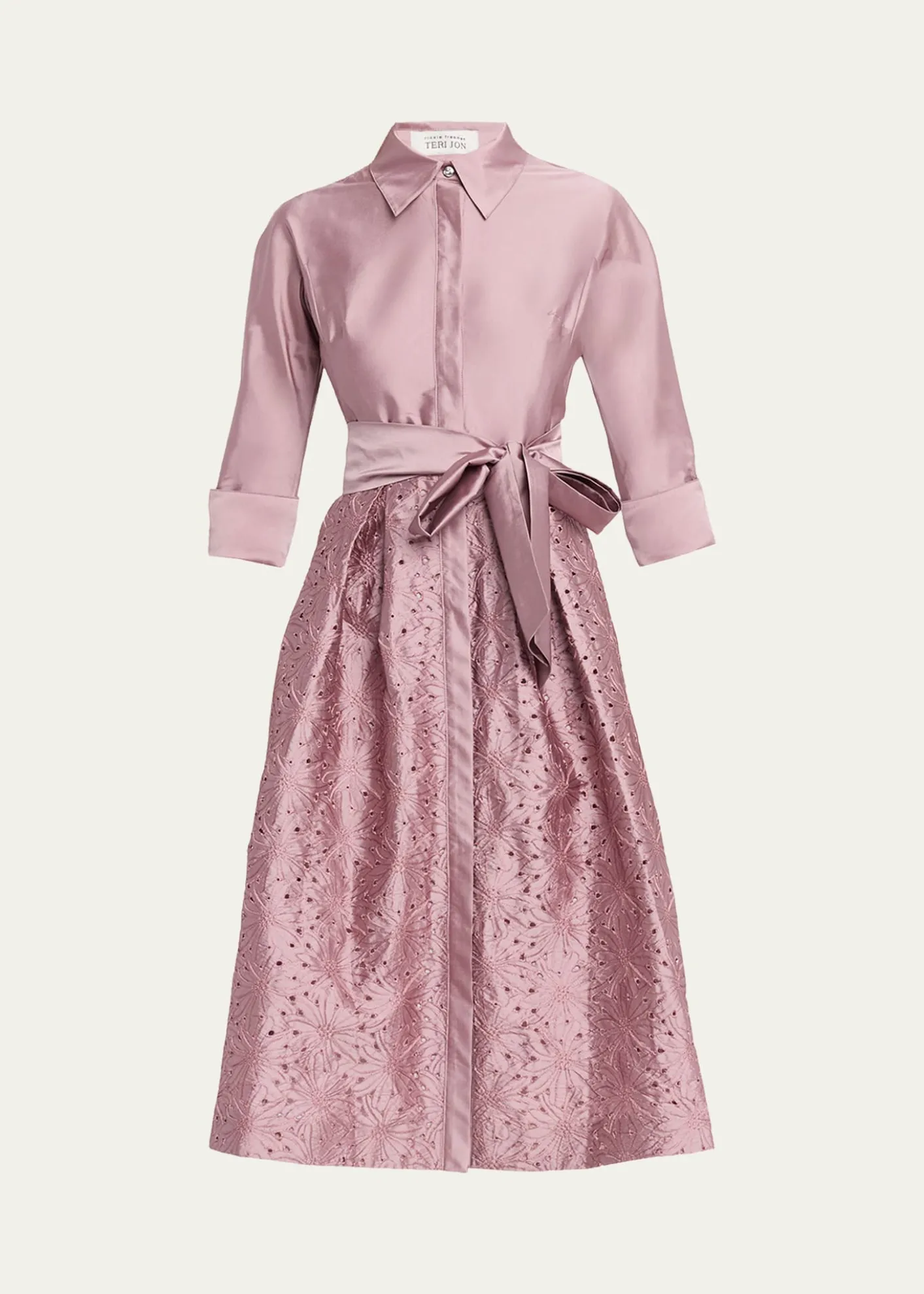 Rickie Freeman for Teri JonTaffeta Shirt Dress w/ Eyelet Skirt