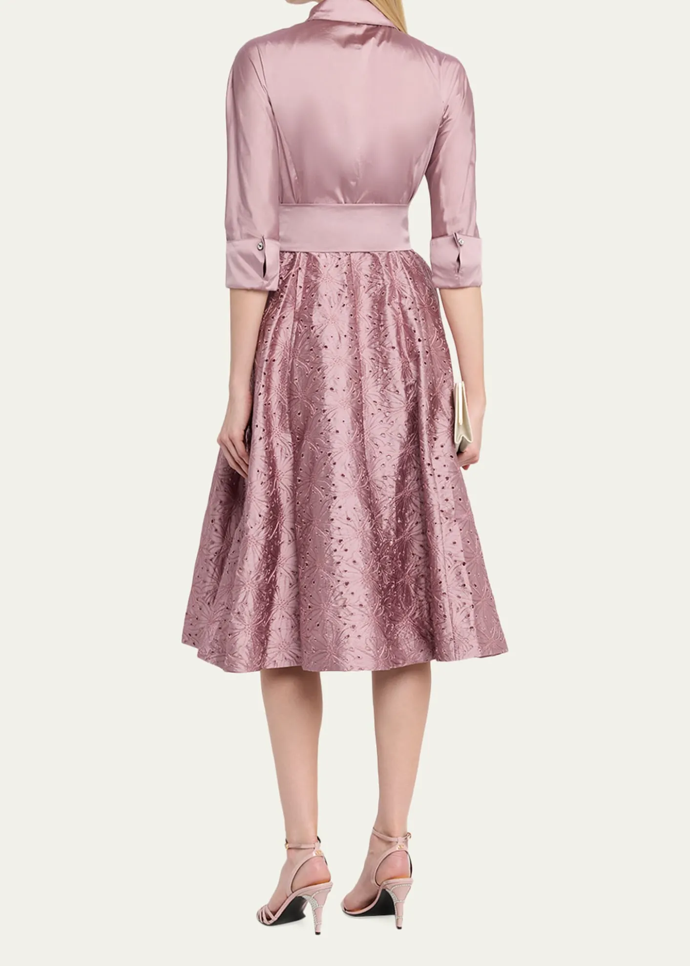 Rickie Freeman for Teri JonTaffeta Shirt Dress w/ Eyelet Skirt