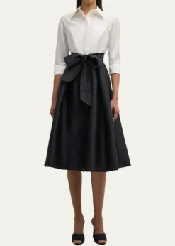 Rickie Freeman for Teri JonTwo-Tone 3/4-Sleeve Taffeta Shirtdress