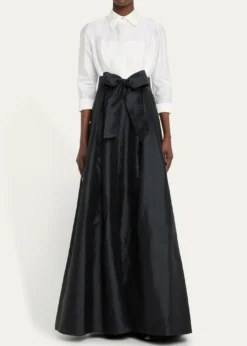 Rickie Freeman for Teri JonTwo-Tone 3/4-Sleeve Taffeta Shirtdress Gown